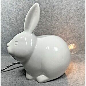 Ceramic White Bunny Rabbit Nightlight‎ Switch Cord Light Up Bunny Tail Nursery